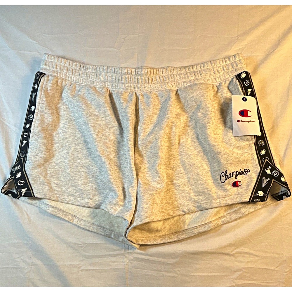 Champion womens Gray/Black Athletic Shorts Logo Tape Drawstring Elastic Waist 1X